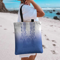 Philippines Barong Style Tote Bag with Polynesian Art and Leaf Motif Blue Color