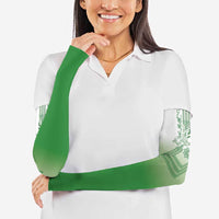 Philippines Barong Style Arm Sleeves with Polynesian Art and Leaf Motif Green Color