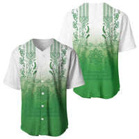 Philippines Barong Style Baseball Jersey with Polynesian Art and Leaf Motif Green Color