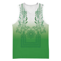 Philippines Barong Style Basketball Jersey with Polynesian Art and Leaf Motif Green Color