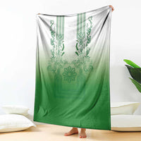 Philippines Barong Style Blanket with Polynesian Art and Leaf Motif Green Color