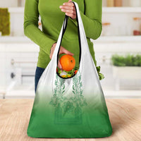 Philippines Barong Style Grocery Bag with Polynesian Art and Leaf Motif Green Color