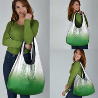 Philippines Barong Style Grocery Bag with Polynesian Art and Leaf Motif Green Color