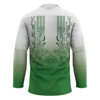 Philippines Barong Style Hockey Jersey with Polynesian Art and Leaf Motif Green Color