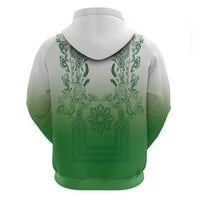 Philippines Barong Style Hoodie with Polynesian Art and Leaf Motif Green Color