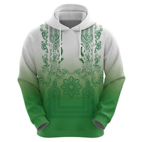 Philippines Barong Style Hoodie with Polynesian Art and Leaf Motif Green Color