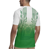 Philippines Barong Style Rugby Jersey with Polynesian Art and Leaf Motif Green Color