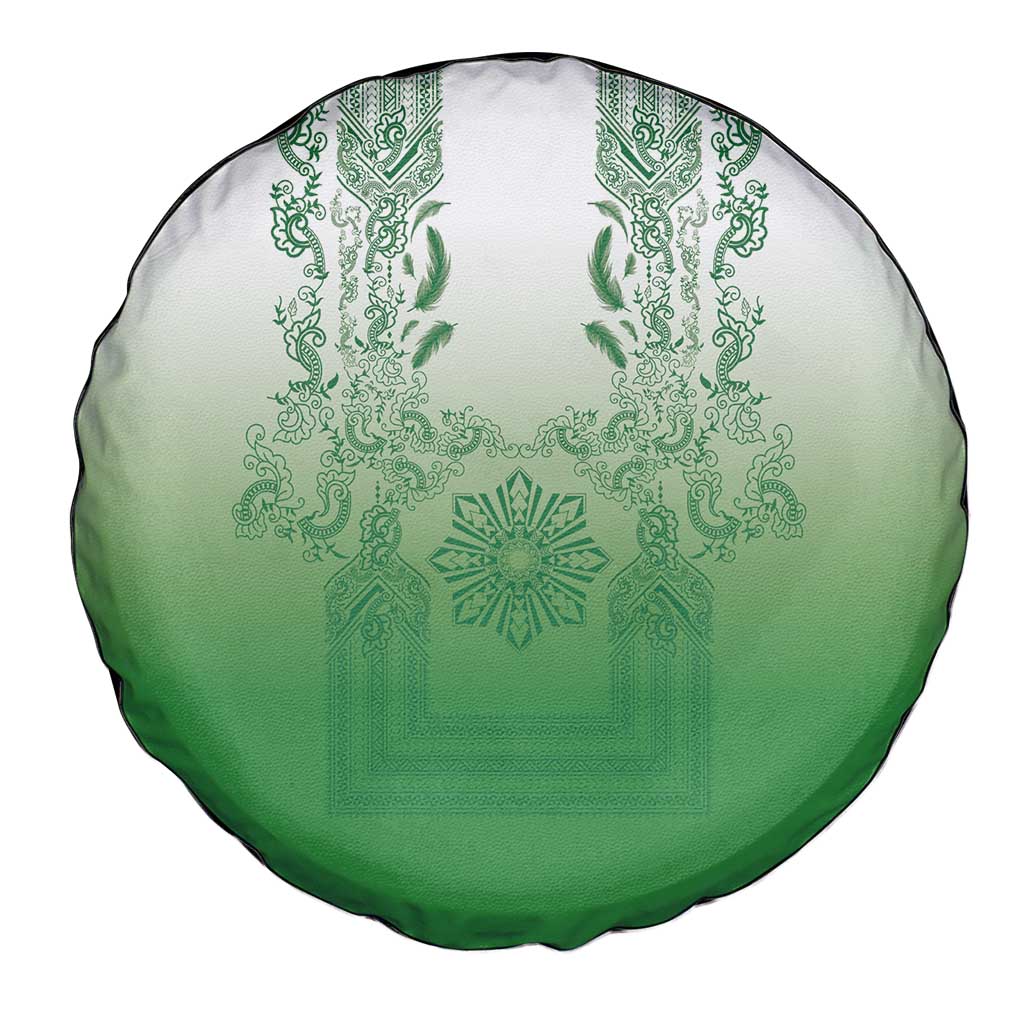 Philippines Barong Style Spare Tire Cover with Polynesian Art and Leaf Motif Green Color