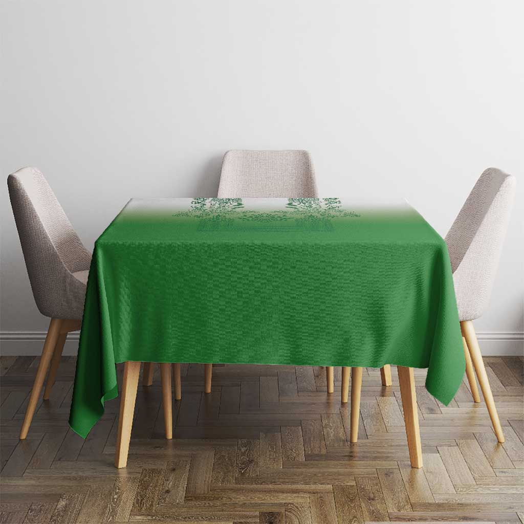 Philippines Barong Style Tablecloth with Polynesian Art and Leaf Motif Green Color