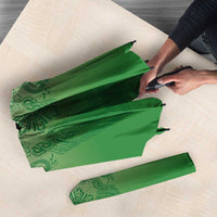 Philippines Barong Style Umbrella with Polynesian Art and Leaf Motif Green Color