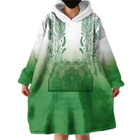 Philippines Barong Style Wearable Blanket Hoodie with Polynesian Art and Leaf Motif Green Color