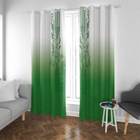Philippines Barong Style Window Curtain with Polynesian Art and Leaf Motif Green Color
