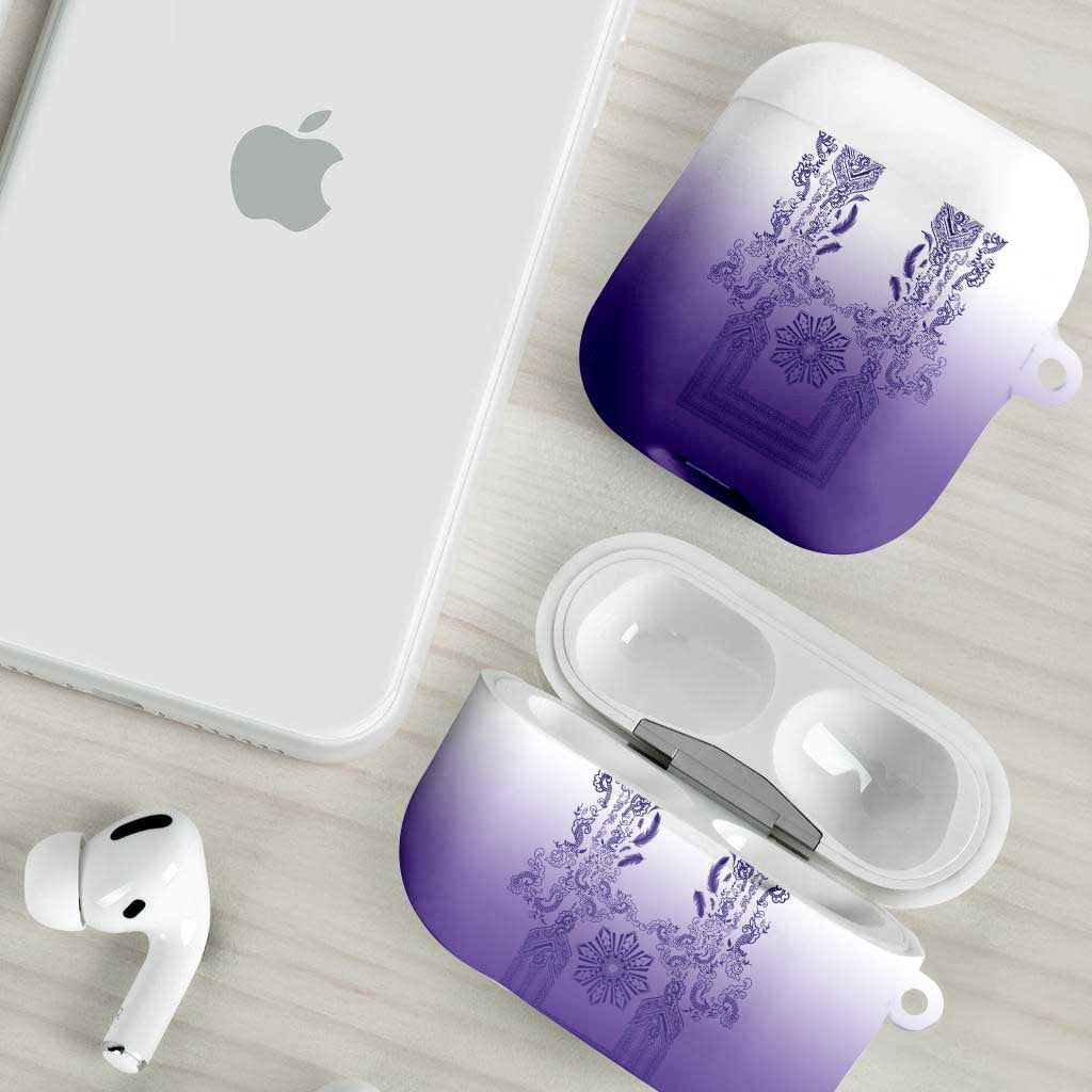 Philippines Barong Style AirPods Case with Polynesian Art and Leaf Motif Purple Color