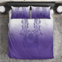Philippines Barong Style Bedding Set with Polynesian Art and Leaf Motif Purple Color