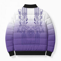 Philippines Barong Style Bomber Puffer Jacket with Polynesian Art and Leaf Motif Purple Color