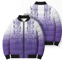 Philippines Barong Style Bomber Puffer Jacket with Polynesian Art and Leaf Motif Purple Color