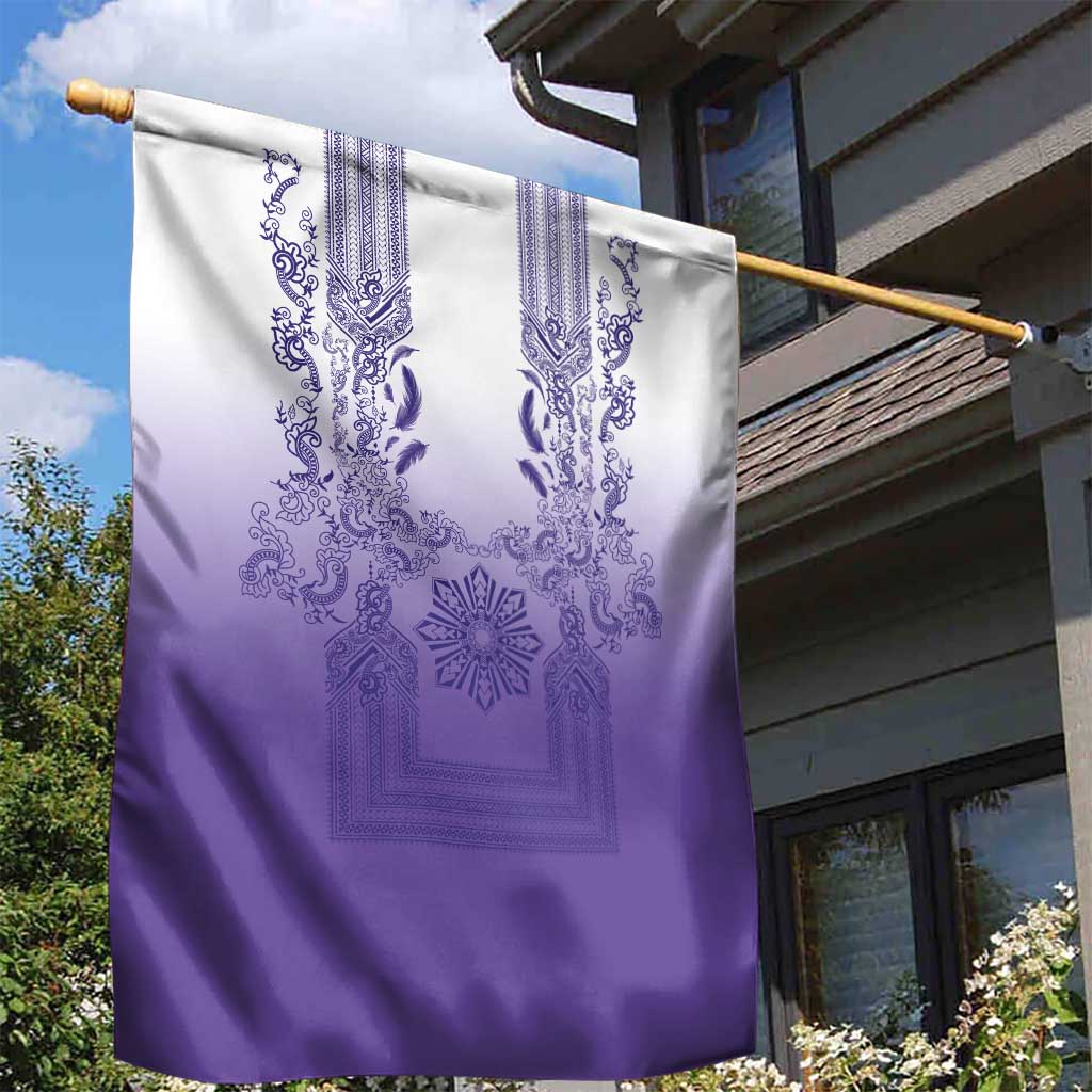 Philippines Barong Style Garden Flag with Polynesian Art and Leaf Motif Purple Color