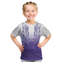 Philippines Barong Style Kid T Shirt with Polynesian Art and Leaf Motif Purple Color
