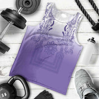 Philippines Barong Style Men Tank Top with Polynesian Art and Leaf Motif Purple Color