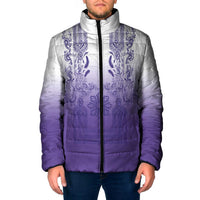 Philippines Barong Style Padded Jacket with Polynesian Art and Leaf Motif Purple Color