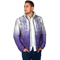 Philippines Barong Style Padded Jacket with Polynesian Art and Leaf Motif Purple Color