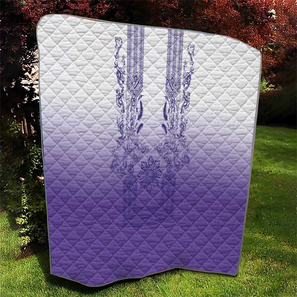 Philippines Barong Style Quilt with Polynesian Art and Leaf Motif Purple Color