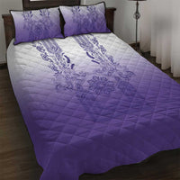 Philippines Barong Style Quilt Bed Set with Polynesian Art and Leaf Motif Purple Color