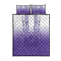 Philippines Barong Style Quilt Bed Set with Polynesian Art and Leaf Motif Purple Color