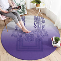 Philippines Barong Style Round Carpet with Polynesian Art and Leaf Motif Purple Color