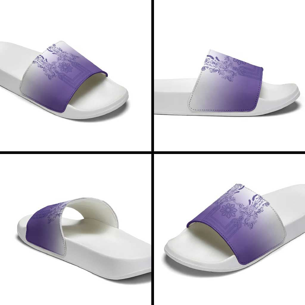 Philippines Barong Style Slide Sandals with Polynesian Art and Leaf Motif Purple Color