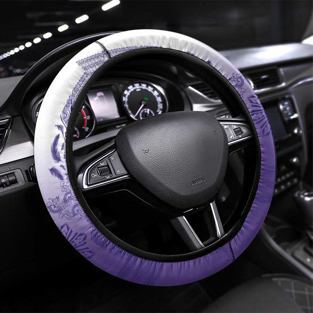 Philippines Barong Style Steering Wheel Cover with Polynesian Art and Leaf Motif Purple Color