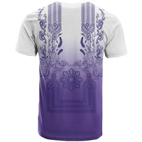 Philippines Barong Style T Shirt with Polynesian Art and Leaf Motif Purple Color
