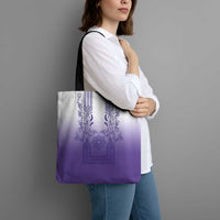Philippines Barong Style Tote Bag with Polynesian Art and Leaf Motif Purple Color
