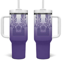 Philippines Barong Style Tumbler With Handle with Polynesian Art and Leaf Motif Purple Color