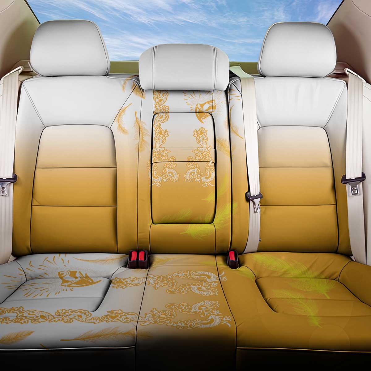 Philippines National Costume Style Back Car Seat Cover Barong Tagalog and Eagle Feather Yellow Color