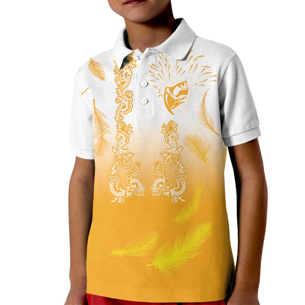 Philippines National Costume Style Kid Polo Shirt Barong Tagalog and Eagle Feather Yellow Color