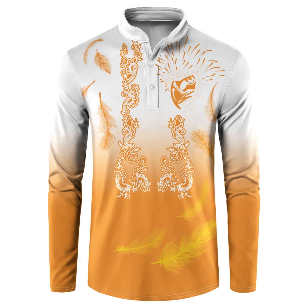 Philippines National Costume Style Button Sweatshirt Barong Tagalog and Eagle Feather Orange Color