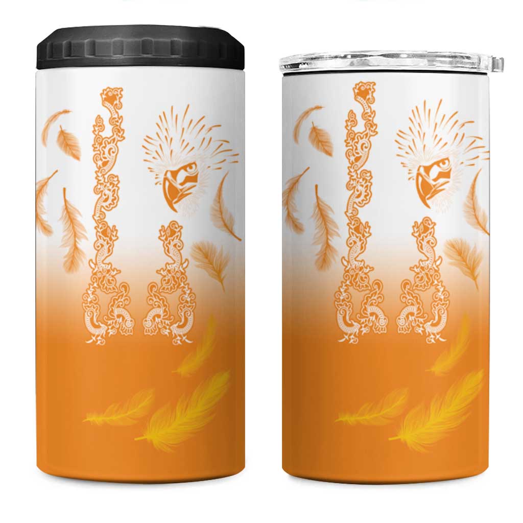 Philippines National Costume Style 4 in 1 Can Cooler Tumbler Barong Tagalog and Eagle Feather Orange Color