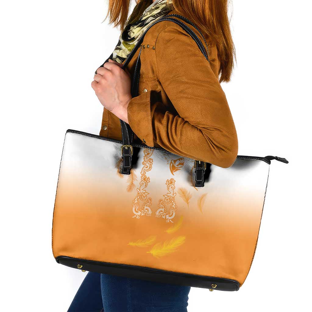 Philippines National Costume Style Leather Tote Bag Barong Tagalog and Eagle Feather Orange Color