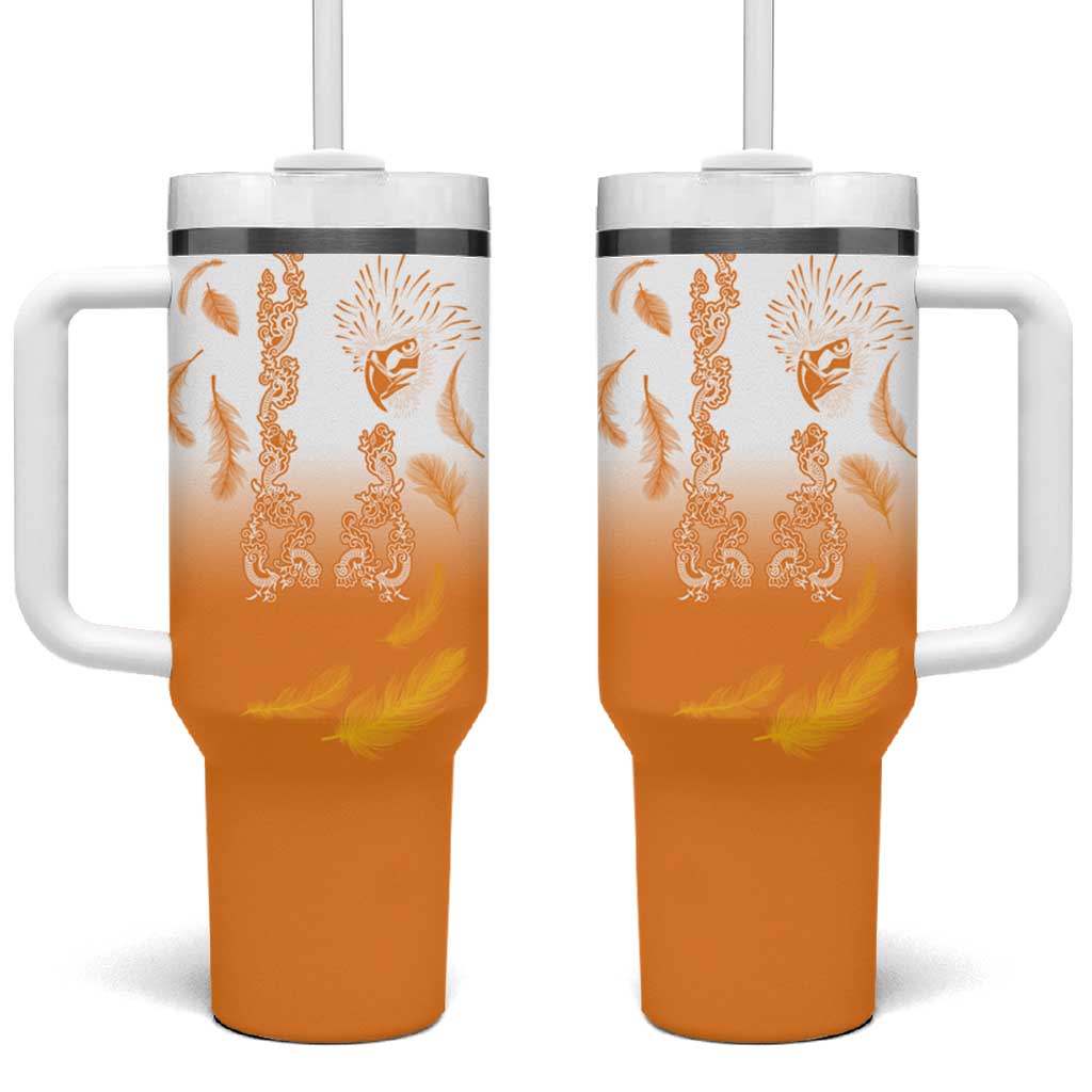 Philippines National Costume Style Tumbler With Handle Barong Tagalog and Eagle Feather Orange Color