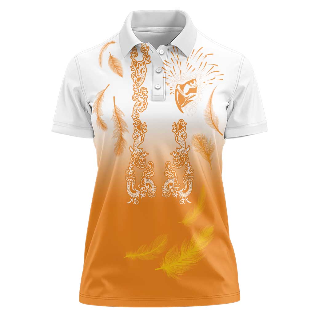 Philippines National Costume Style Women Polo Shirt Barong Tagalog and Eagle Feather Orange Color