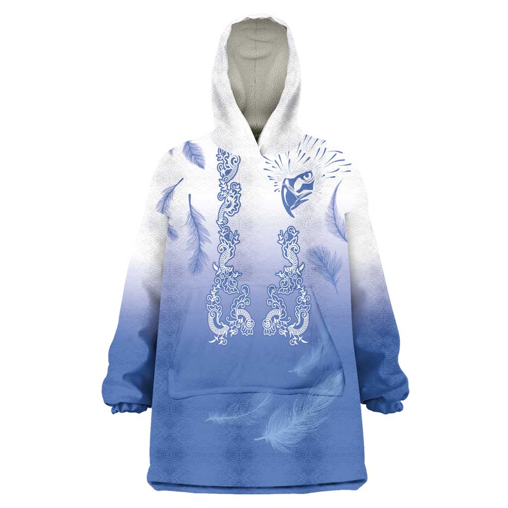 Philippines National Costume Style Wearable Blanket Hoodie Barong Tagalog and Eagle Feather Blue Color