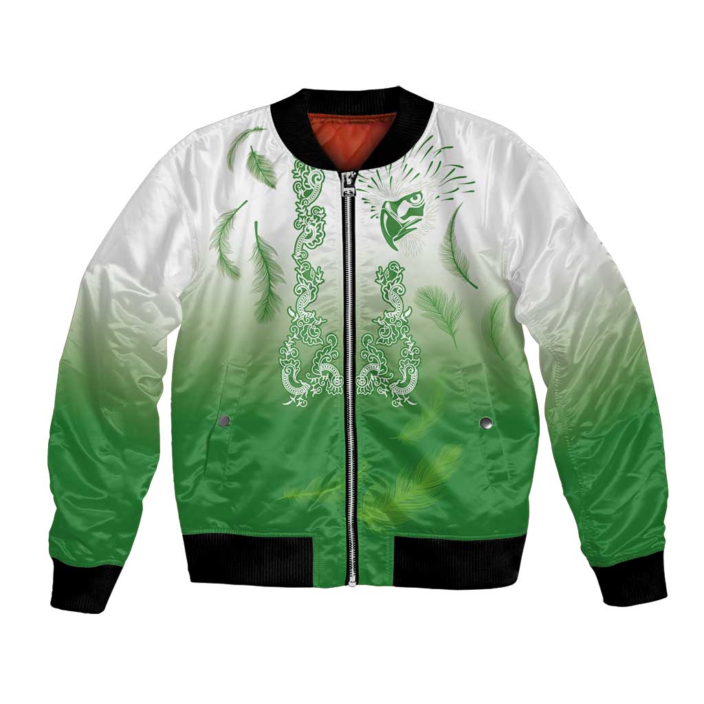 Philippines National Costume Style Bomber Jacket Barong Tagalog and Eagle Feather Green Color