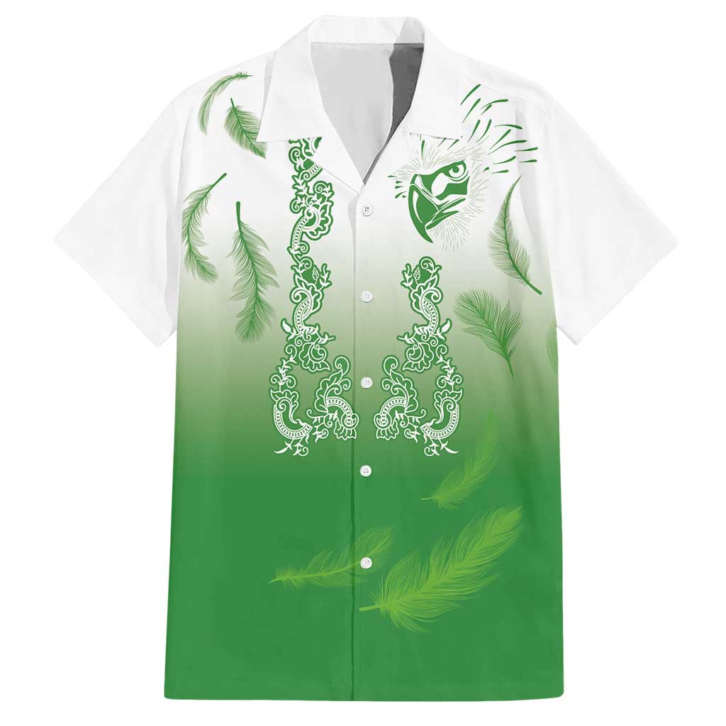Philippines National Costume Style Hawaiian Shirt Barong Tagalog and Eagle Feather Green Color