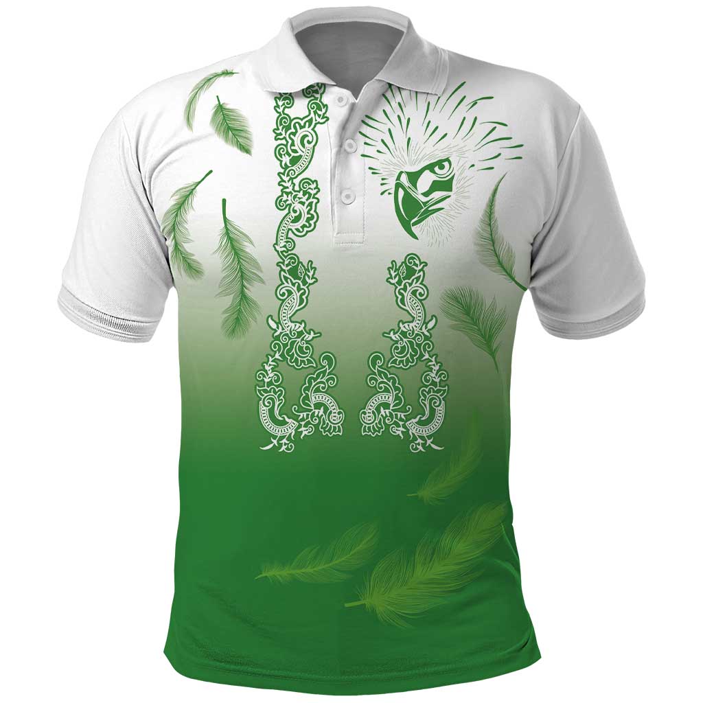 Philippines National Costume Style Polo Shirt Barong Tagalog and Eagle Feather Green Color