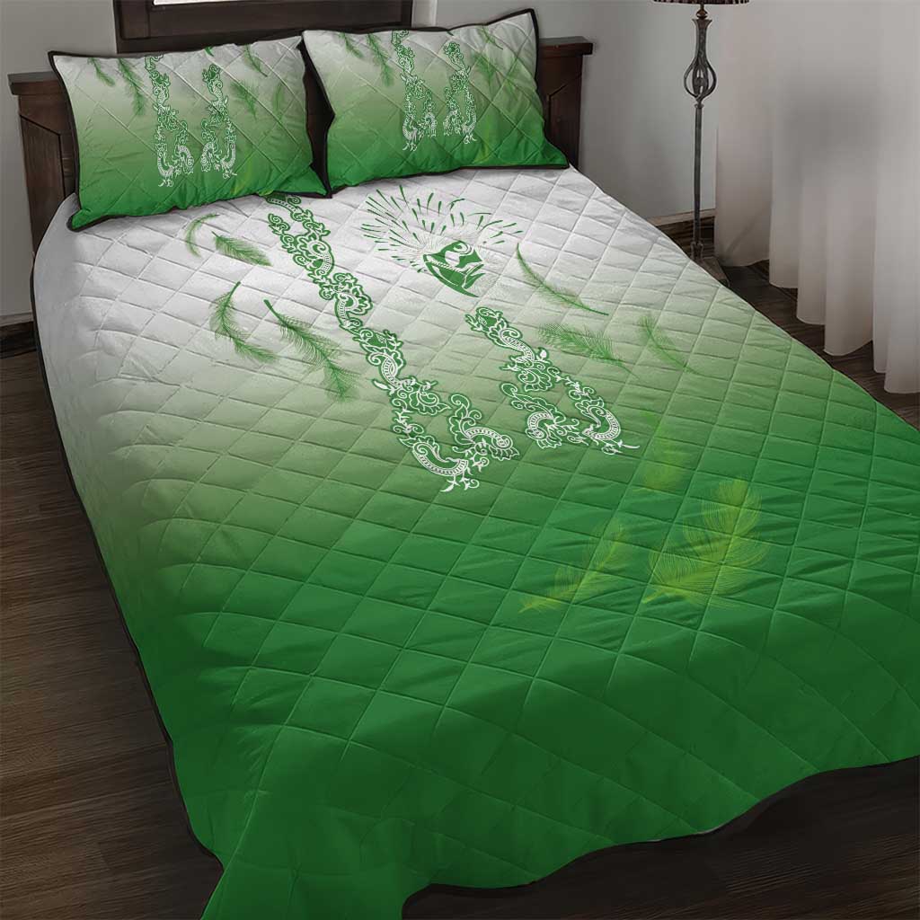Philippines National Costume Style Quilt Bed Set Barong Tagalog and Eagle Feather Green Color
