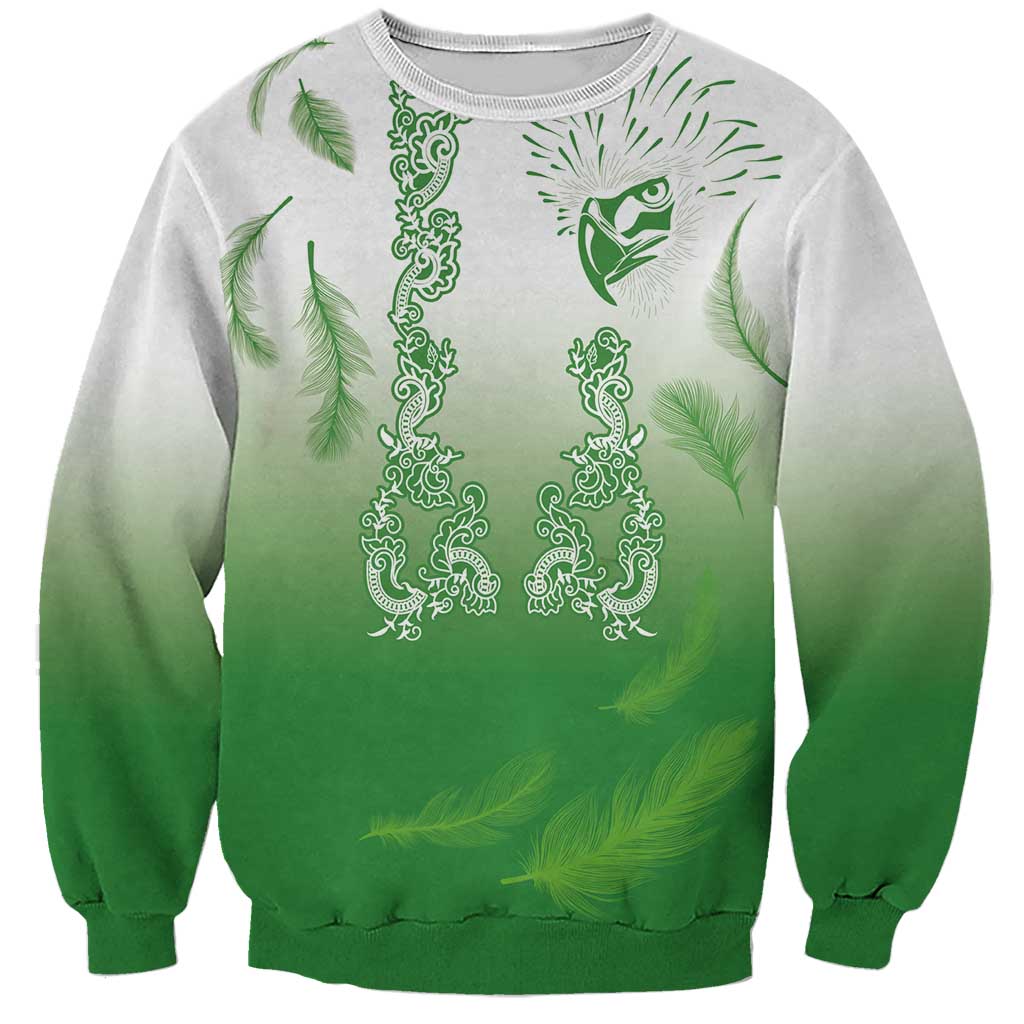 Philippines National Costume Style Sweatshirt Barong Tagalog and Eagle Feather Green Color