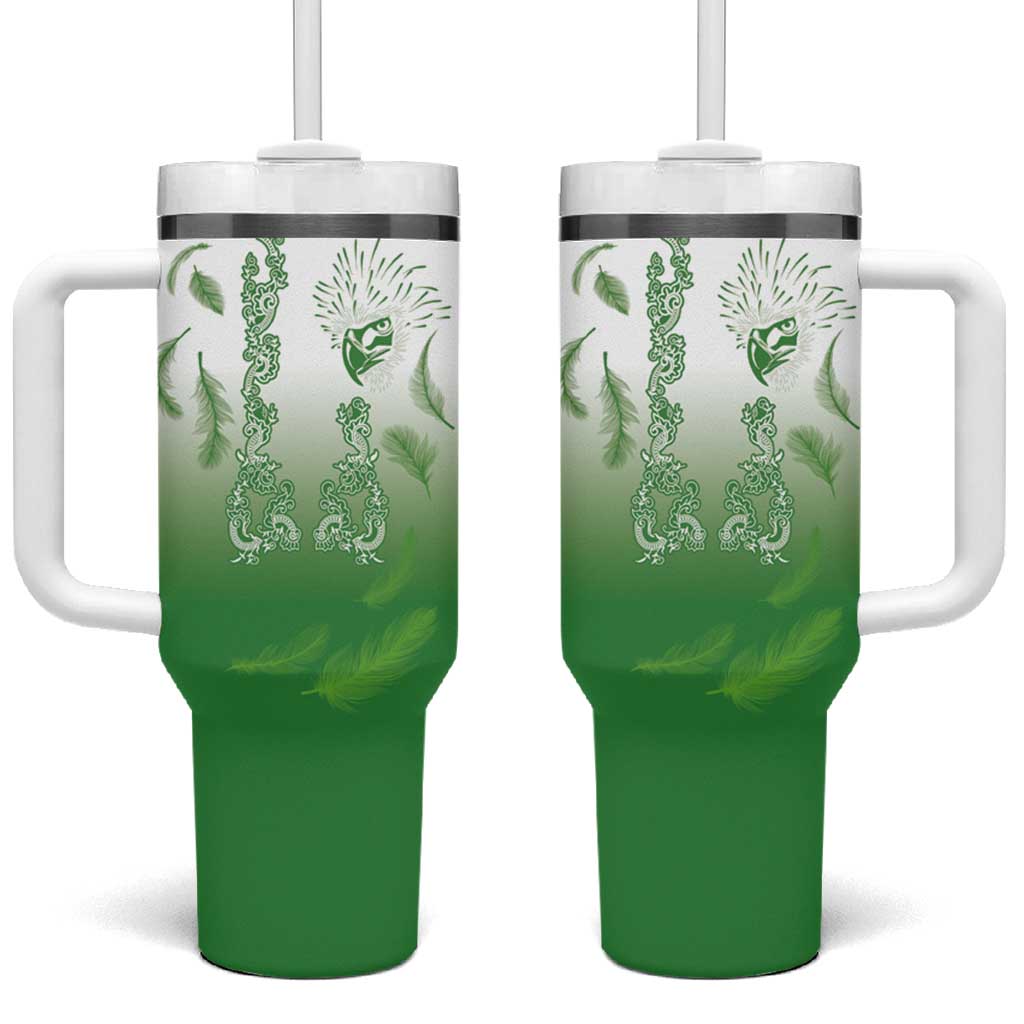 Philippines National Costume Style Tumbler With Handle Barong Tagalog and Eagle Feather Green Color