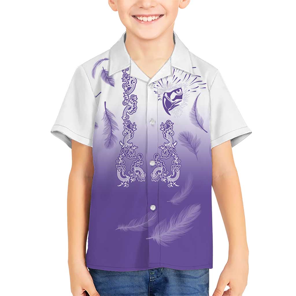 Philippines National Costume Style Kid Hawaiian Shirt Barong Tagalog and Eagle Feather Purple Color