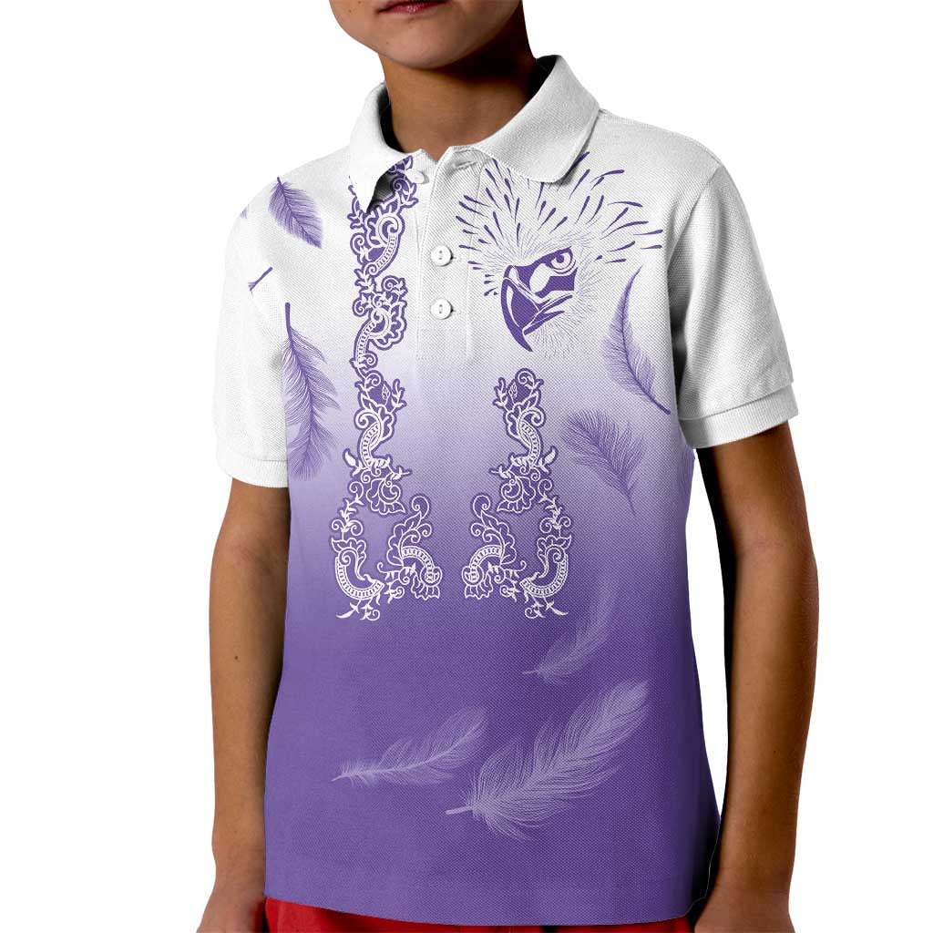 Philippines National Costume Style Kid Polo Shirt Barong Tagalog and Eagle Feather Purple Color